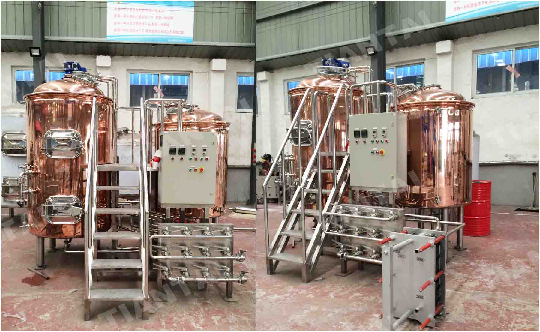 Two-body, three vessel red copper brewhouse finished pr